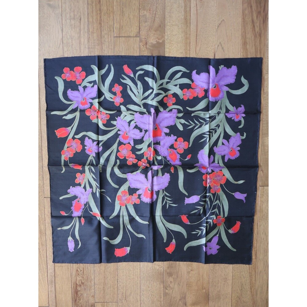 Handmade Purple Pink Black Floral Scarf Flowers Floral 100% Thai Silk Scarf